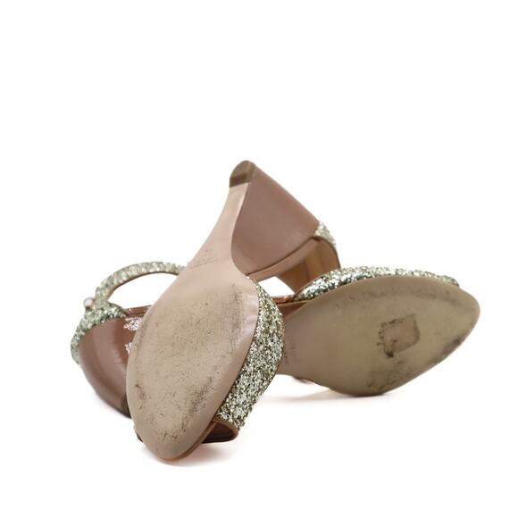 Miu Miu Gold Glitter Ankle Strap Wedges Size 40 - Picture 6 of 8